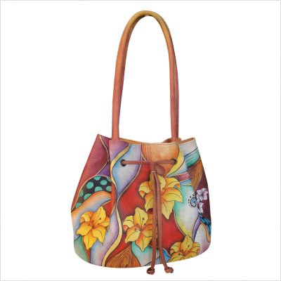 Draw String Shoulder Bag in Tribal Lily
