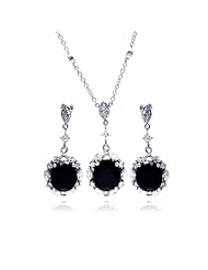 Nickel Free Sterling Silver Pendant & Earring Sets Black CZ Set Earring And Necklace