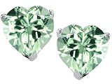 3.00 cts 14K Gold Plated 925 Sterling Silver Heart Created Green Sappire Earring Studs - 14kt White or Yellow Gold