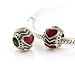 925 Sterling Silver with Red Heart Print Enamel Bead for Pandora, Biagi, Chamilia, Troll and More Bracelets