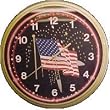 American Flag Fireworks Neon Wall Clock 20 Inch Made In USA New