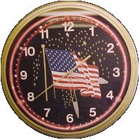 American Flag Fireworks Neon Wall Clock 20 Inch Made In USA New