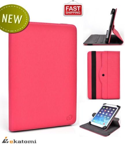 Universal 7-inch 360 Degree Rotating Cover fits Trio Tablet Case - HOT PINK. Bonus Ekatomi Screen Cleaner