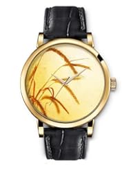 SPRAWL Aanalog Fashion Series Gold Ladies Watches of Genuine Black Leather Strap,Unique Wrist Watch for Women Girls Designed with Branches of wheat