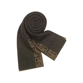 Fendi All Over Logo Knit Wool Long Scarf black brown