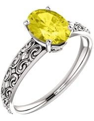 18K White Gold 8.00x6.00mm Oval Cut Yellow Sapphire Ring -- LIFETIME WARRANTY