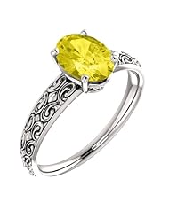 10K White Gold 8.00x6.00mm Oval Cut Yellow Sapphire Ring -- LIFETIME WARRANTY