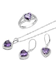 Sterling Silver 14.71 CTW Cubic Zirconias Heart Ladies Jewelry Set. Ring Size 7.5. Length 27 in. Total Item weight 4.0 g.