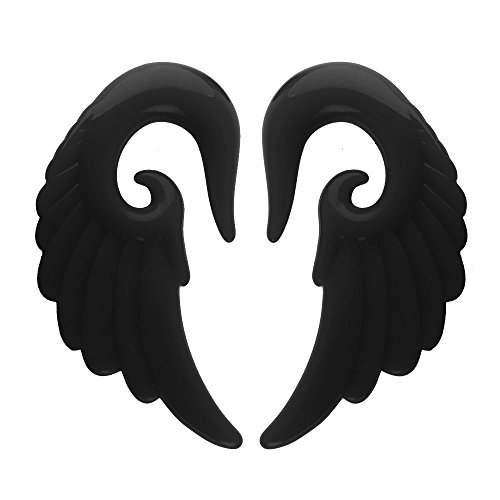 Angel Wings Black Acrylic Earplugs (Sizes 3MM-14MM)