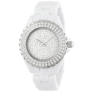 Akribos XXIV AKR457WT Lady White Ceramic Band Diamond Collection Swiss Quartz Women's Watch