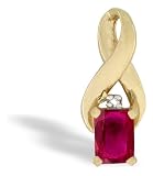 14K Yellow Gold Genuine Emerald-cut Ruby and Diamond Pendant