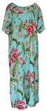 Plus Size Round Neck Long Dress - Anthurium Plumeria Hawaiian Aloha Caftan/Kaftan Style Evening Dress