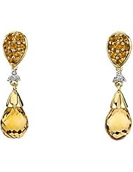 14K Yellow Gold Citrine Briolette and Diamond Earrings -- LIFETIME WARRANTY