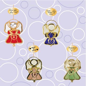 Set of 4 Ornaments – Stained Glass Angel