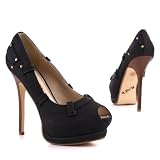 Damen Schuhe, PUMPS, PEEPTOE HIGH HEELS PLATEAU, YK2139, Synthetik in hochwertiger Leder Optik0
