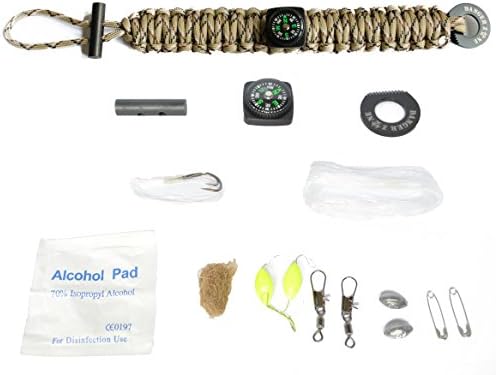 DANGER ZONE Ultimate Paracord Survival Bracelet Kit FULLY LOADED with Fire Starter (Flint Rod), Compass, Fishing Gears, Swivels, Flint Rod, Alcohol pad, Tinder, Pins. COLOR: Desert Camo