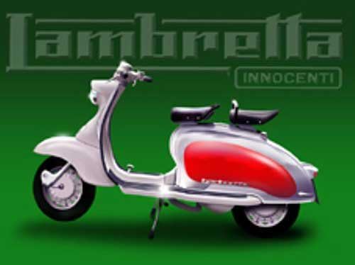 FRENCH VINTAGE METAL SIGN 30x20cm INNOCENTI 2 PLACES LAMBRETTA SCOOTER