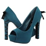 Drama13 Velvet Lace Up Bow Pump TEAL