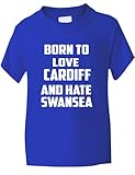 Print4U Born To Love Cardiff Hate Swansea Boys Girls T shirt 3-4 Blue