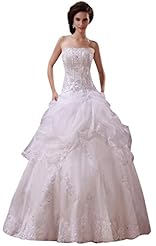 Strapless Crystal Beaded Lace-Up Organza  Off the Shoulder  Ball Gown Wedding Dress 