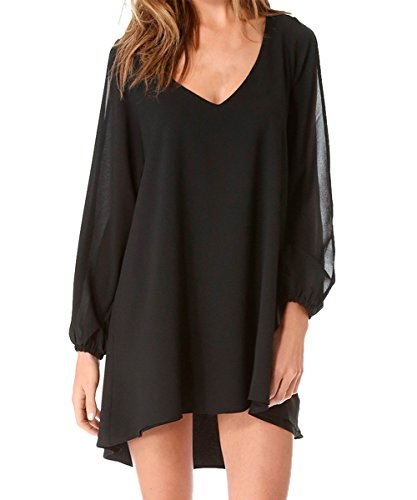 FACE N FACE Women's V-neck Loose Irregular Hem Summer Chiffon Short Casual Dress