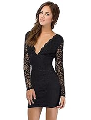 Sexy V-neck Long Sleeves Lace Cotton/Polyester Floral Print Plaid Print Party Dress/Mini Dress 