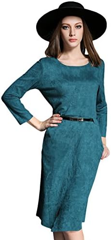 Fuyongsangni Women's Faux Suede Long Sleeve Front Slit Bodycon Midi Dress Navy Blue X-Large