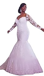 Plus Size Lace Sweetheart Long Sleeves Winter Mermaid Tulle Wedding Dress 