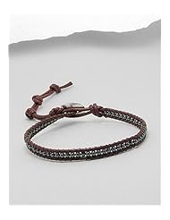 Brown Leather Hematite Bracelet In 92.5 Sterling Silver