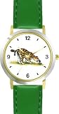Leopard Smelling Flower Cartoon - JP Animal - WATCHBUDDY® DELUXE TWO-TONE THEME WATCH - Arabic Numbers - Green Leather Strap-Size-Children's Size-Small ( Boy's Size & Girl's Size )