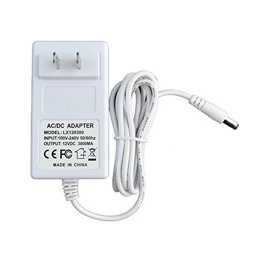 HitLights 3A LED Strip Light 36 Watt Power Supply, 110V AC to 12V DC Transformer, Low Voltage LED Tape Light Driver, White