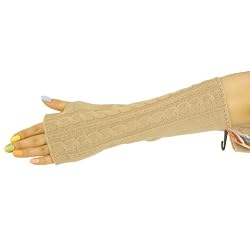Cable Knit Arm Warmer Fingerless Long Gloves Beige