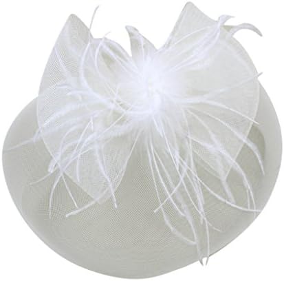 White Flower Bridal Feather Fascinator Headband Mesh