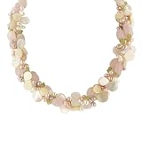 3-Row Rose Quartz, Peridot, White Mother-Of-Pearl, and Multi-Color Freshwater Cultured Pearl Necklace with Sterling Silver Clasp, 17.5+3 Extender
