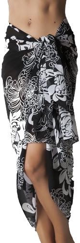 Swimsuit Sarong Cover up in Black and White Floral Print