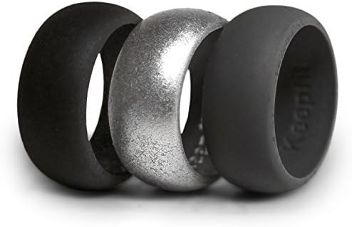 3 Silicone Wedding Ring Silicone Wedding Band for Men Metallic Ring Set for Crossfit, Climbing, WOD's and Outdoor Sports (Black - Grey - Metalic Silve, 8)