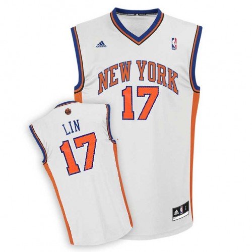 Jeremy Lin #17 White New York Knicks Adidas Swingman All Stitched Replica Jersey - MEDIUM
