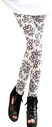 Englady Women Skinny Stretchy Print Leggings Pencil Tights Pants White Porcelain