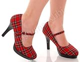 Pleaser Brand Pumps Style College-04 Red Plaid Sexy School Girl Costume 4 High Heel Mary Jane Shoes