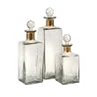 Set of 3 Traditional Clear Etched Glass Decanter Bottles 12"