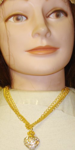 Genuine Gold Plated Short Chain Necklace Crystal Loaded Heart Pendant