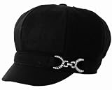 EHA305BC - Unisex Wool Newsboy / Cabbie Winter Hat / Cap with Rhinestone Buckle Accent ( 5 Colors ) - Black/One Size
