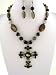 Fashion Jewelry ~ Black and Gray Cross Charm with Crystals and Acrylic Gem Stones Necklace and Earri