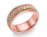 14K Rose Gold and Tri-Color Braided Wedding Band Ring