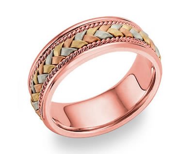 14K Rose Gold and Tri-Color Braided Wedding Band Ring