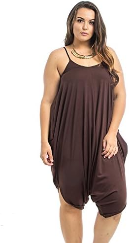 Women's Plus Size Sexy, Fun, Easy to Wear Harem Jumspuit One Size Fits up to 3x (Brown)