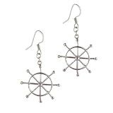 Sterling Silver Ship Steering Wheel Dangle Earrings