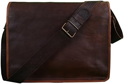 Shaista Handicraft Real Leather Messenger Cum Laptop Cross Body Satchel Bag Briefcase 18 Inches Brown