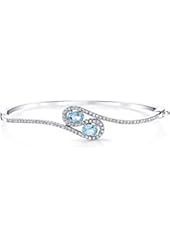 Swiss Blue Topaz Infinity Bangle Bracelet Sterling Silver Oval Shape 1 Carats