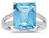 Emerald Cut Blue Topaz and Diamond Ring 10k White Gold